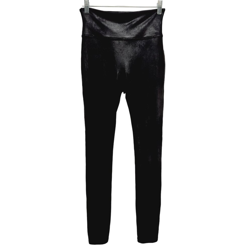 Spanx Faux Leather Leggings High Rise Compression Black Full Length Size M